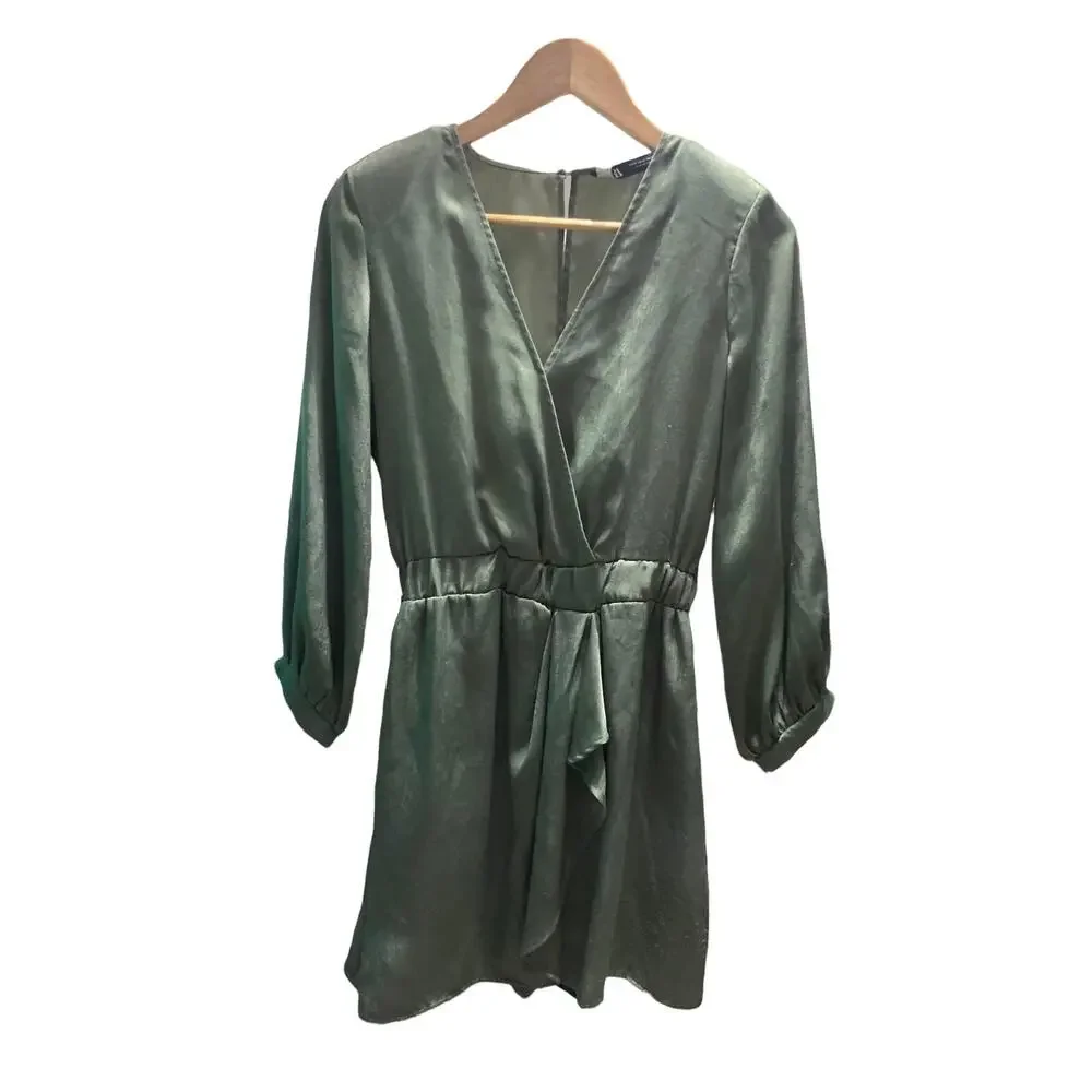 ZARA‎ SATIN playsuit Flowy 3/4 Sleeve Green Romper